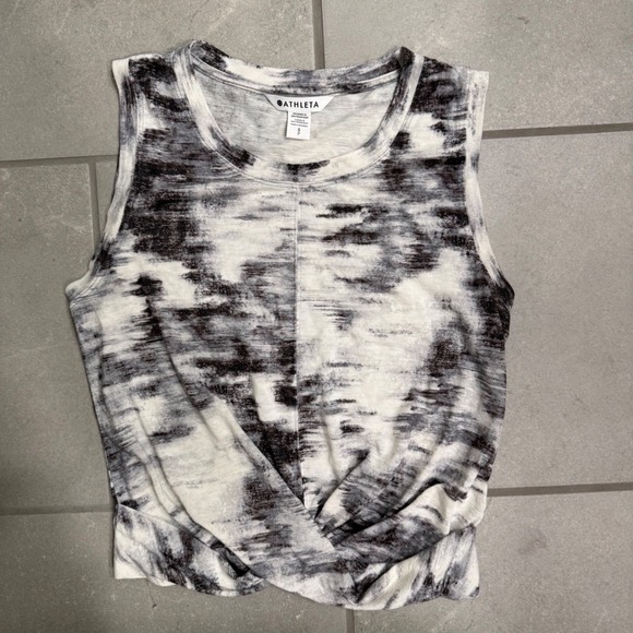 Athleta Tops - Athleta Womens Twist Front Sleeveless Crop Top Black White Abstract Tie Dye S